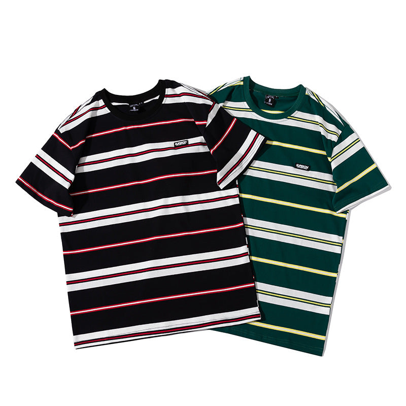 Striped Short-Sleeve Men's T-Shirt, Pure Cotton, 2026 Summer New Trendy Men's Fashion, Chinese Style Loose Half-Sleeve Top