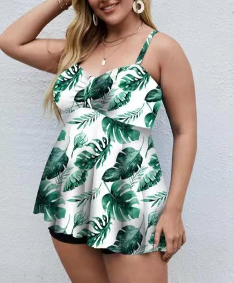 2022 Langqi European and American Export New Tankini Large Size Fat Woman Swimsuit Boxer Conservative Swimsuit Women's Skirt Swimsuit